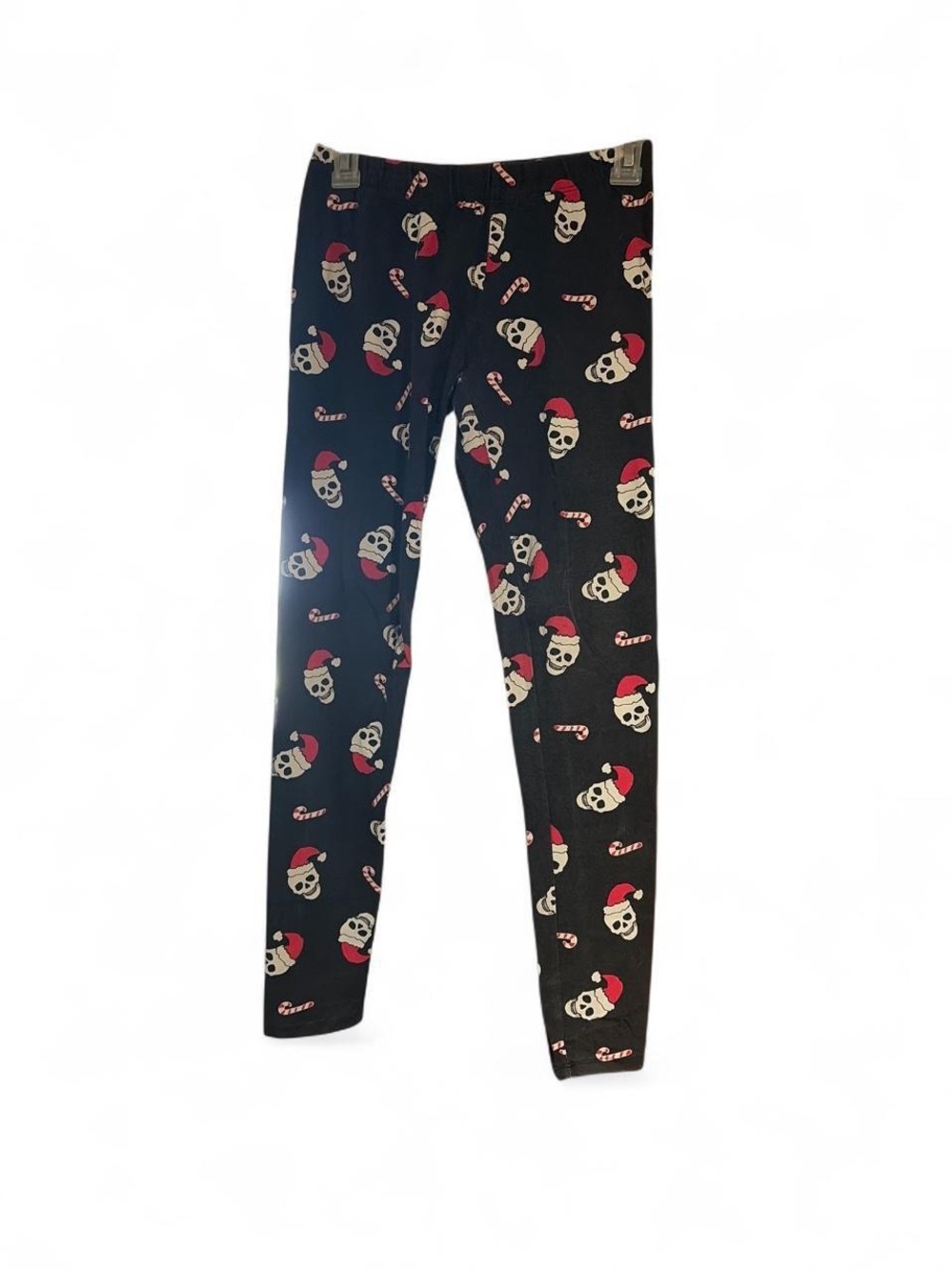 No Boundaries Black Leggings with Red & White Skull Holiday Print